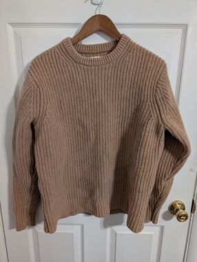 Taylor Stitch Mens Sweater Merino Wool Crew Pullover Ribbed Tan Beige Size 44